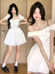 High Quality French Style White Dress Women's Summer 2025 New Collection Waist Princess Fluffy Short Dress Vestidos Streetwear