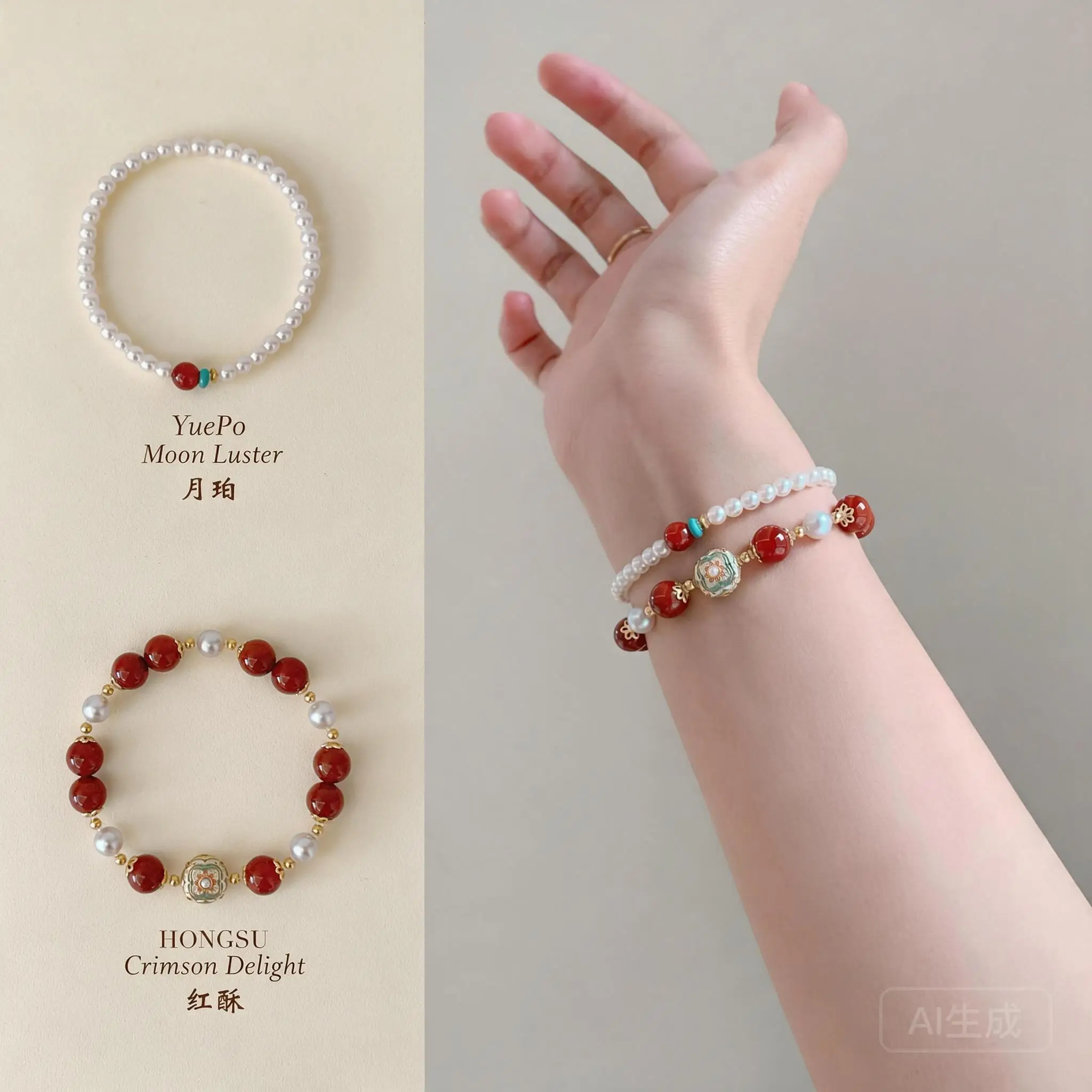 New Chinese Style Lucky Auspicious Southern Red Agate Pearl Stackable Handstring Bracelet For Women Wealth Blessing Fortune Gift
