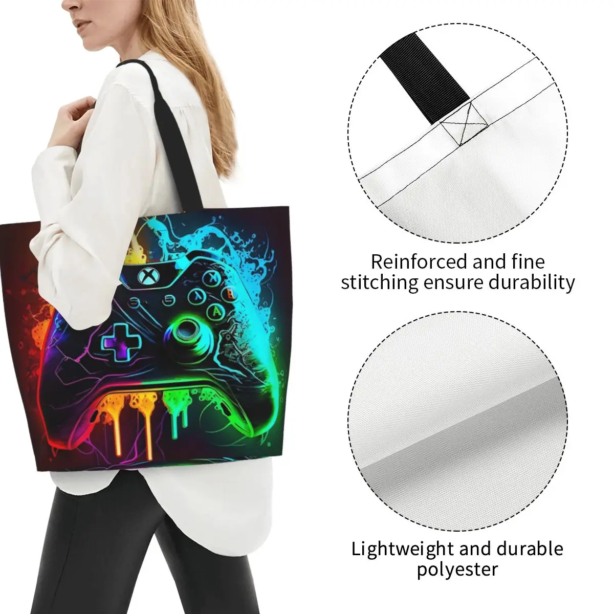Game Console Printed Pattern Shopping Tote Bag Canvas Large Capacity Shoulder Bags Shopper Grocery Handbag for Women