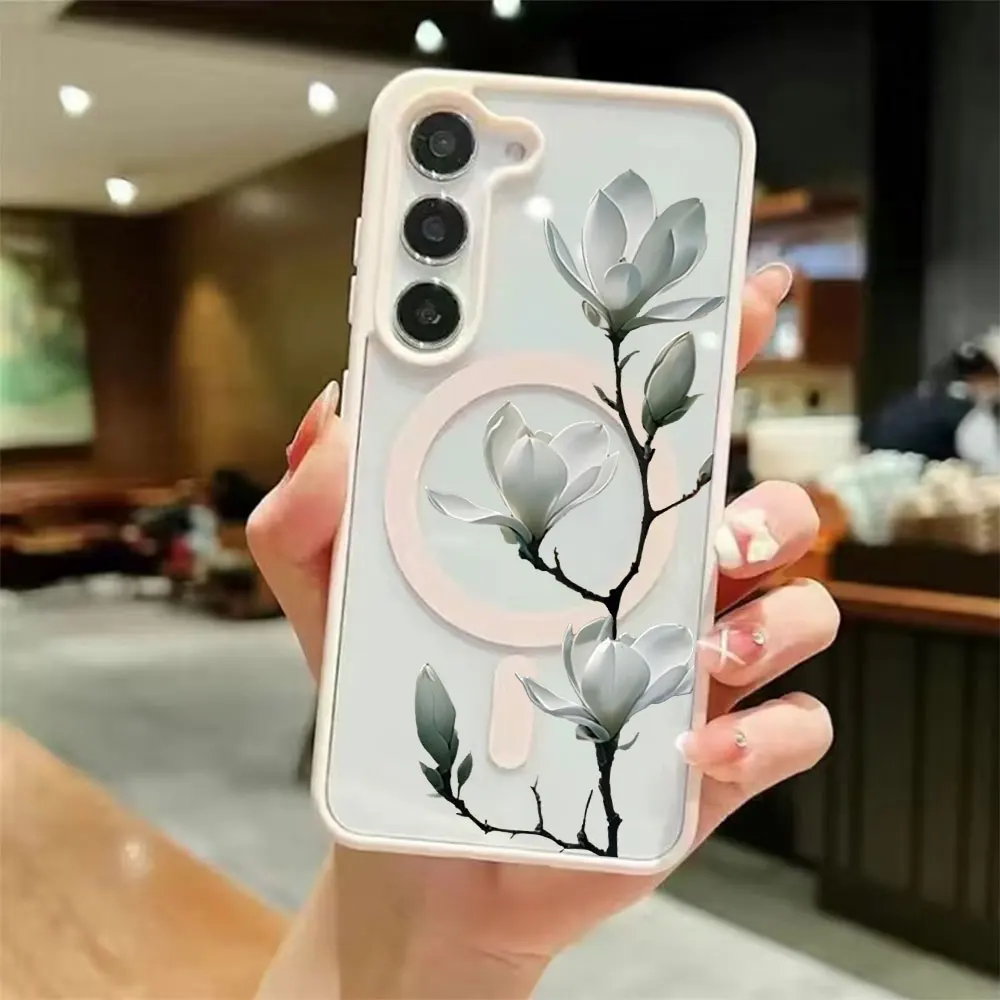 Floral Theme Trendy Magnetic Wireless Charging Phone Case For Samsung Galaxy S26 S25 S24 S23 S22 Ultra Plus FE Anti-Drop Cover - view 6