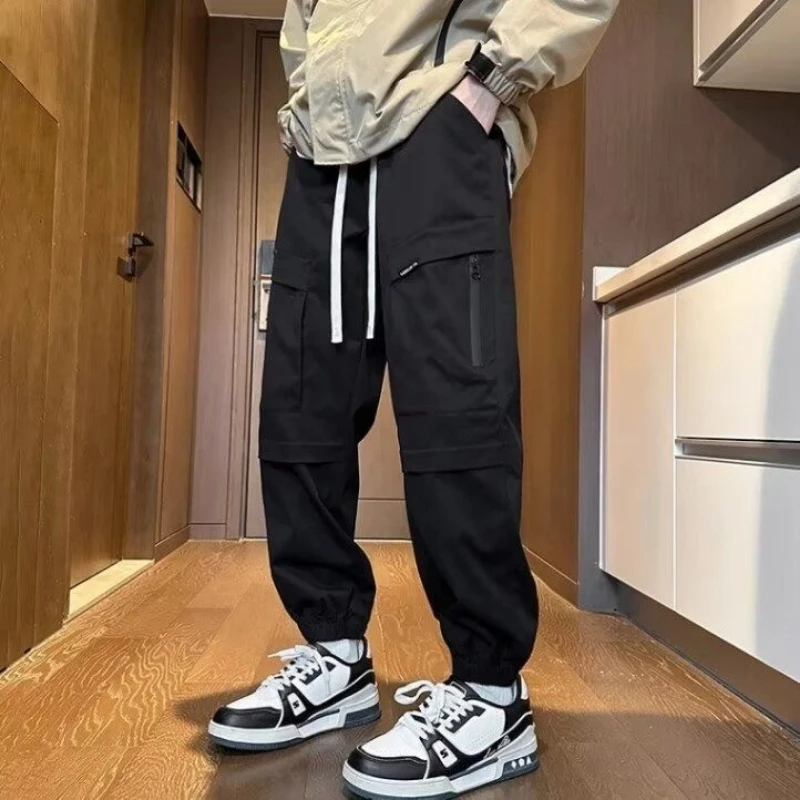 

Elastic Waist Drawstring Loose Casual Pants Men's Spring Autumn New Solid All-match Trend Pants Fashion High Street Men Clothing