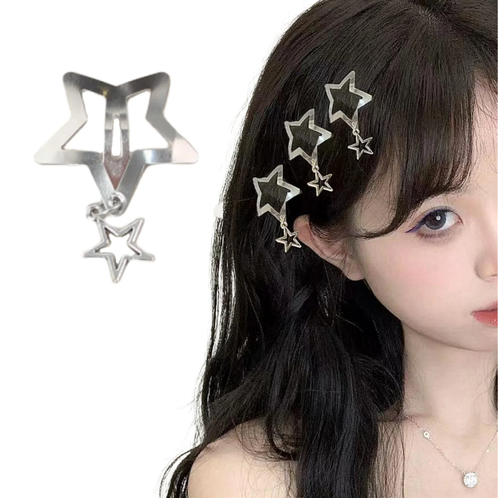 10pcs Y2K Star BB With Star Pendant hair clips, everyday casual multi-purpose hair accessories For women Girls