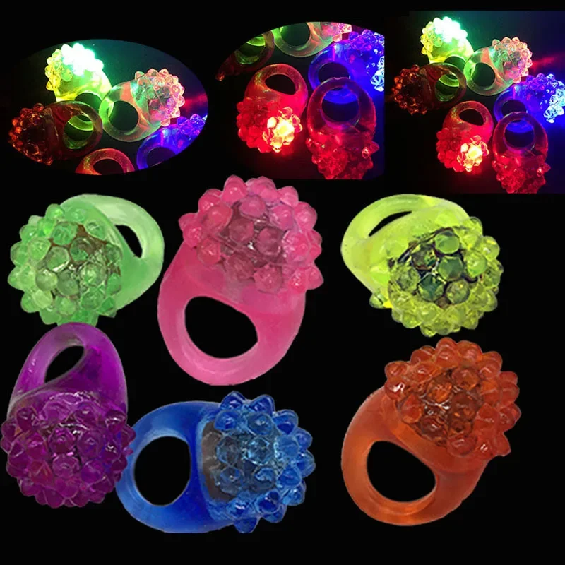 

50pcs Flash LED Light Bumpy Jelly Rubber Rings Finger Toys for Parties Event Favors Raves Concert Shows Gift Wedding Festival