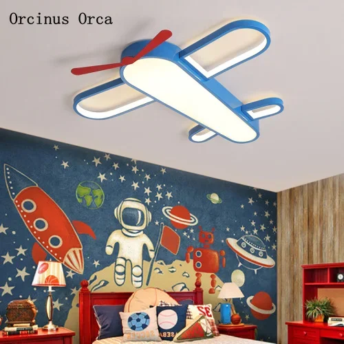 

Cartoon Creative Blue LED Aircraft ceiling lamp Boys'Bedroom Children's Room Lights Modern Eye Protection Fighter ceiling lamp