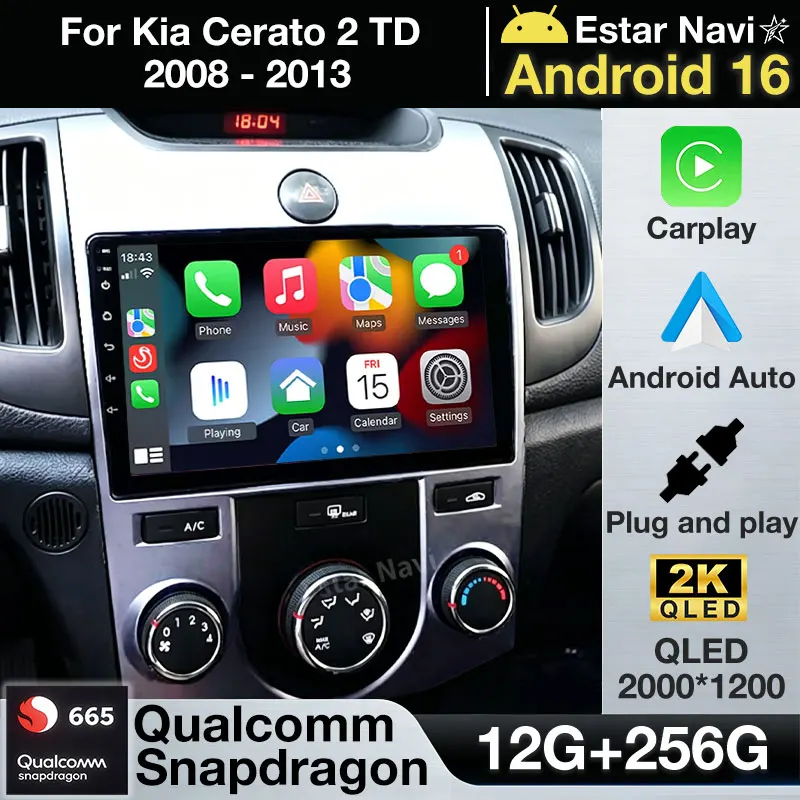 Android 16 Car Radio For Kia Cerato 2 TD 2008 - 2013 GPS Multimedia Player Navi Head Unit 360 Camera Wireless Carplay Stereo DSP