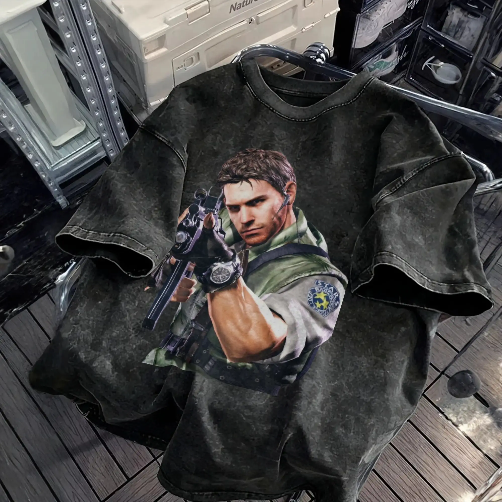 Resident Evil 5 Chris Redfield T-Shirts Men  Humorous Pure Cotton Tee Shirt Round Collar Short Sleeve T Shirts Plus Size Tops