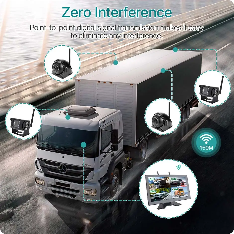 10-Zoll-AHD-Monitor, digitaler Touchscreen, DVR, Aufnahme, IR-Kamera, WiFi, 4 Kanäle, für LKW/Anhänger/Bus/Wohnmobile/SUV