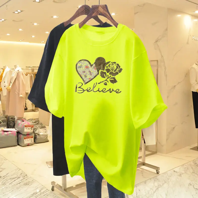 Women Clothing Short Sleeve Causal Cartoon Printed T-shirt Summer Basic Loose All Cotton Tees PDlj629