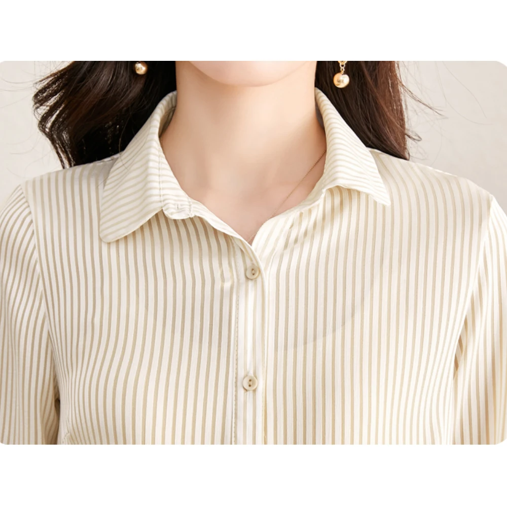 Elegant Striped Shirts Women Long Sleeve Soft Thin Womens Tops And Blouses Vintage Korean Fashion Female Casual Clothing