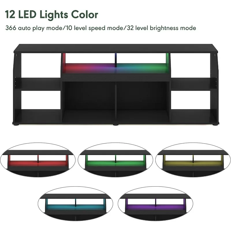 Jaya テレビスタンド、最大 65 インチのテレビ用、LED ライト付きゲームエンターテイメントセンター、リビングルームメディアコンソールテーブル、アメリカン