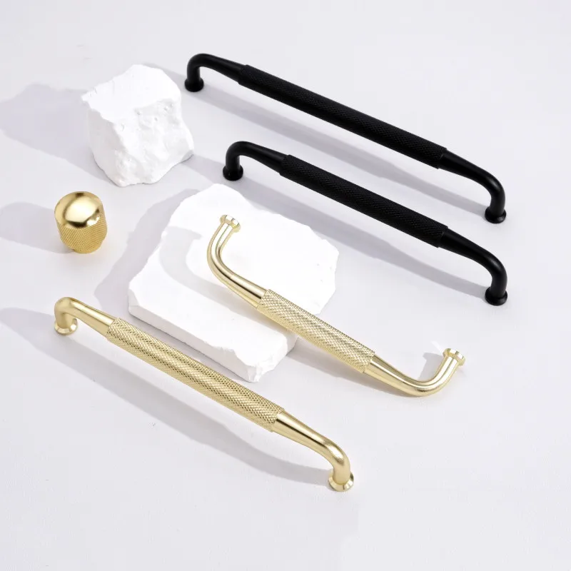 

KK&FING 1 PCS Black Knurled Carved Aluminum Alloy Furniture Door Handles Drawer Knobs Wine cabinet Door Pulls Furniture Hardware