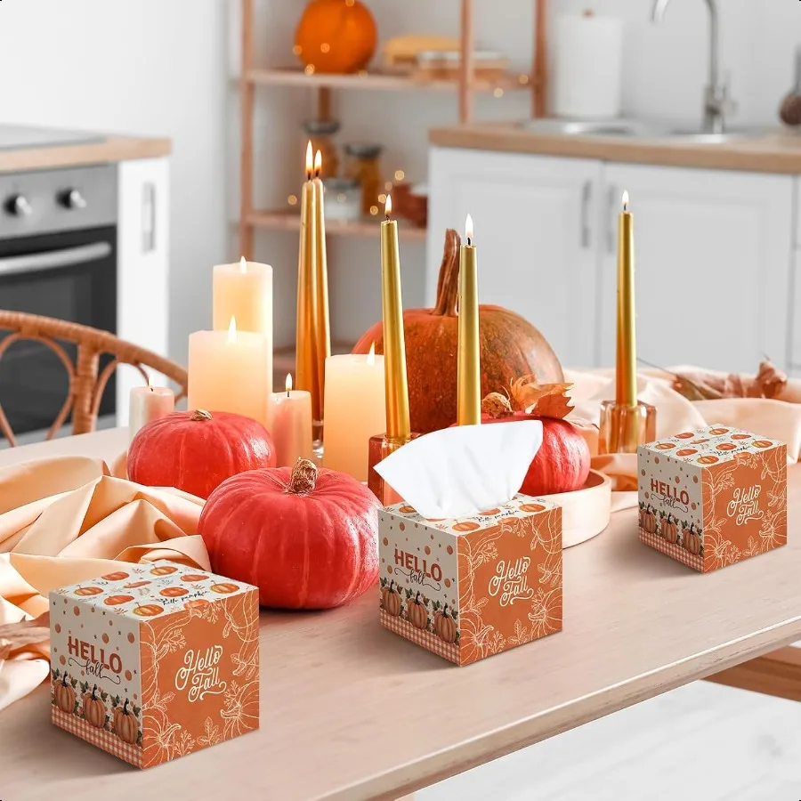 12 Pack Fall Facial Tissues Cube Boxes Hello Fall Pumpkin Facial Tissues Boxes 600 Sheets 3 Ply Thanksgiving Square Tissue Cove
