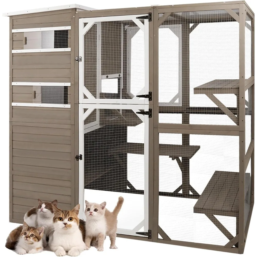 Outdoor catio enclosure, weatherproof, attaches to window, for multiple cats, easy assembly