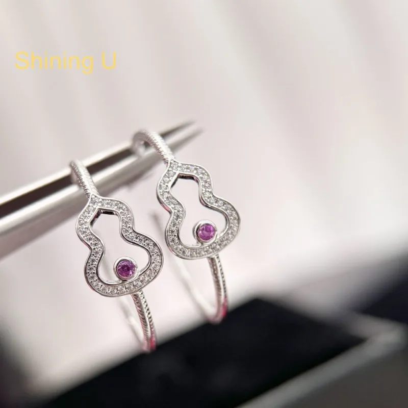 

Shining U S925 Silver Gourd Hoop Earrings for Women Fine Jewelry Summer New Chinese Style
