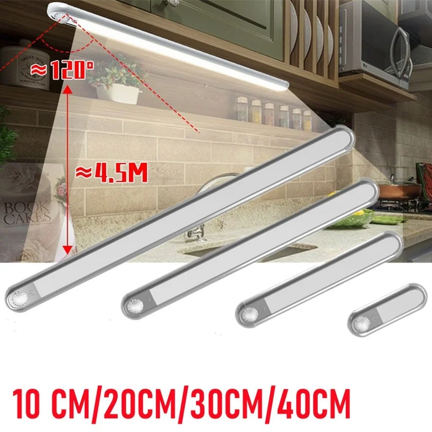 LED 3 Colors Induction Under Cabinet Light Dimmable Motion Sensor Closet Night Light USB Magnetic Strip Kitchen Wardrobe Lamp