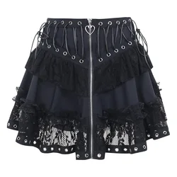 Punk Vintage High Wasit gonna donna cerniera anteriore stile giapponese Kawaii nero Harajuku Gothic Skater minigonne Cosplay