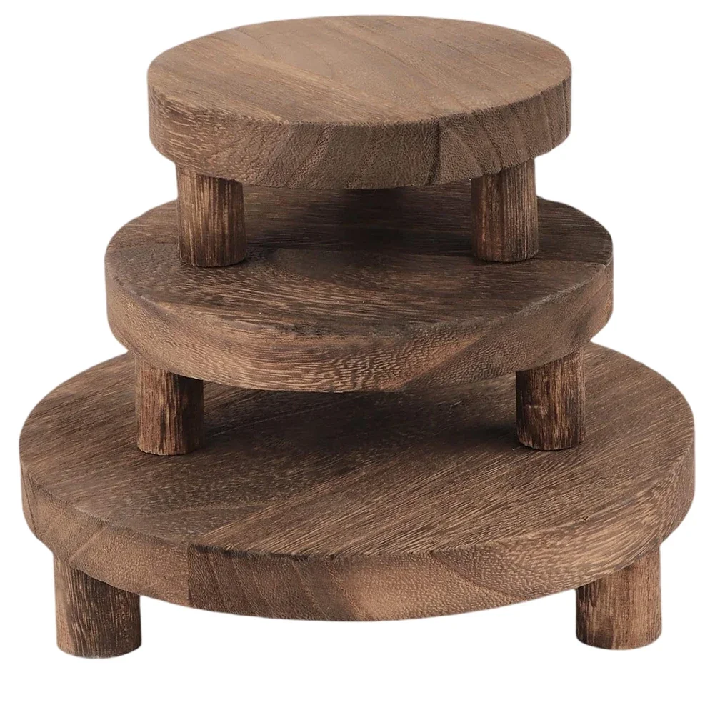 3pcs Wood Plant Stand Flower Pot Base Holder Stool Indoor Outdoor Garden Succulent Pots Tray Flower Display Plant Stand