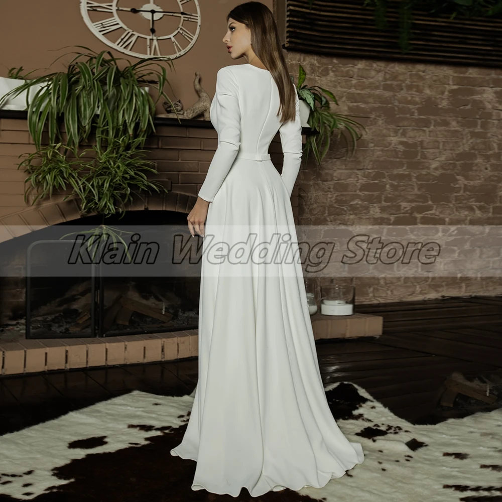 Vestido de novia civil dividido, modesto, personalizado, línea A, 2023, plisado, cuello en V, Jersey, tren de barrido, vestidos de novia con cremallera en la espalda y