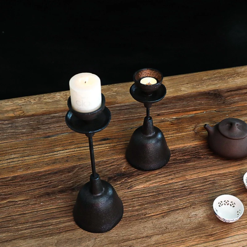 Vintage Cast Iron Candle Holder Classic Chinese Tea Ceremony Decoration Home Décor Ornament
