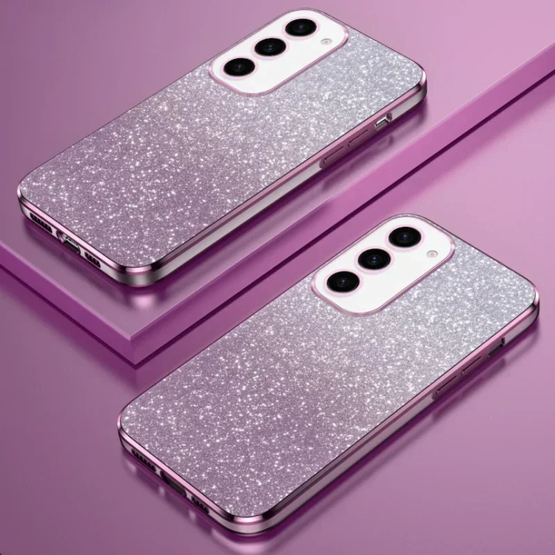 Luxury Plating Gradient Glitter Phone Case For Samsung Galaxy S24 Ultra S23 S22 S21 Plus S20 FE S10 Note 20 10 Pro A14 A34 A54