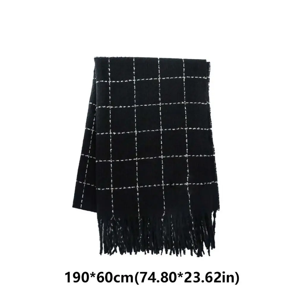 Sciarpa di lana scozzese con nappa retrò Scialle di cashmere Scialle lungo tinta unita Sciarpe stile coreano Sciarpe di lana Mantello Avvolge Donna/Uomo