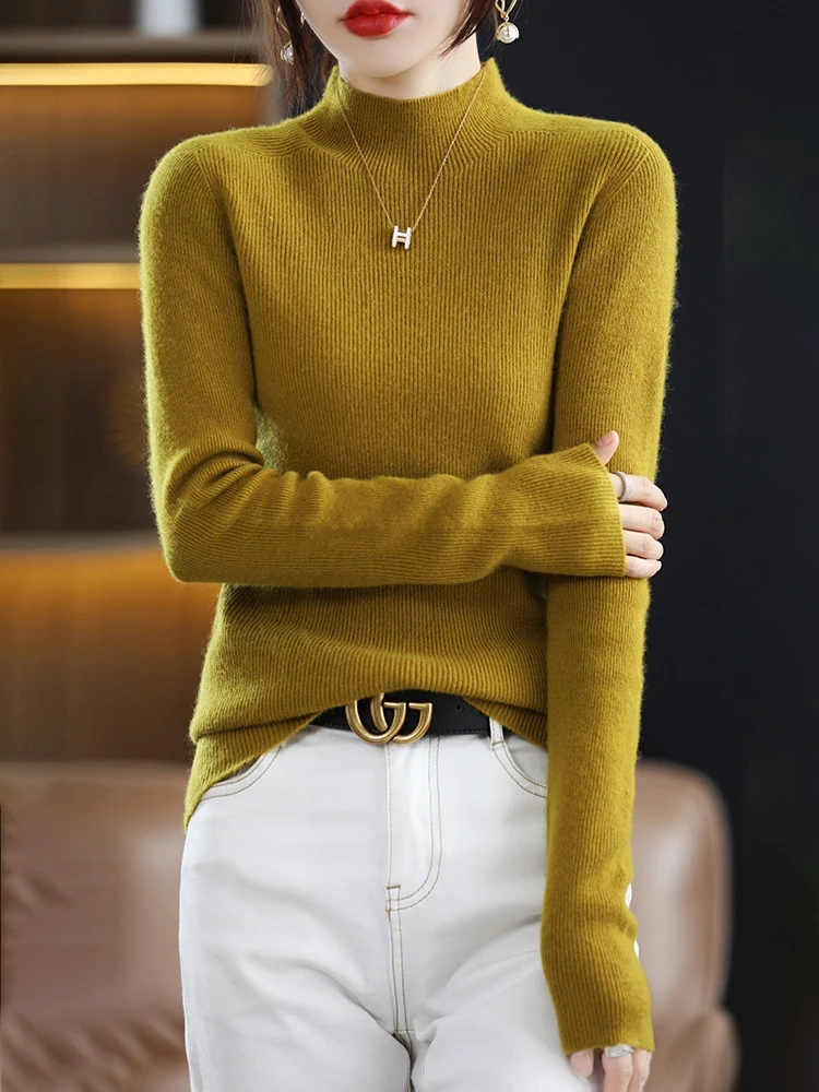 Half Turtleneck Sweater Women\'s New Autumn And Winter Knitwear Slimming Look Inside Long-Sleeved Top Fashion Base Shirt-ZD043