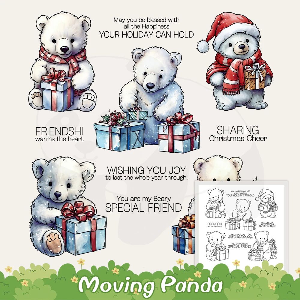 

Cute Winter White Bears Christmas Cutting Dies Clear Stamp DIY Scrapbooking Metal Dies Silicone Stamps For Cards Xmas Gift Decor