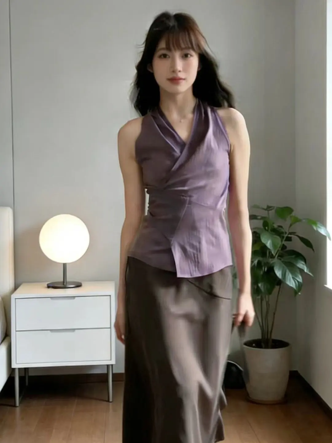 

Элегантный фиолетовый жилет с V-образным вырезом без рукавов, женский, модный, универсальный дизайн, летняя новинка, для повседневной носки, из полиэфирного волокна