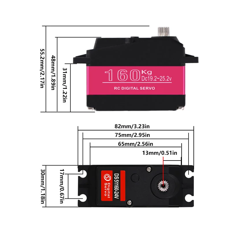 1X 24V servo 160Kg baja 5B 1/5 DS51160 High Torque Digital Servo for Redcat HPI Baja 5B SS RC servo Car compatible SAVOX-0236