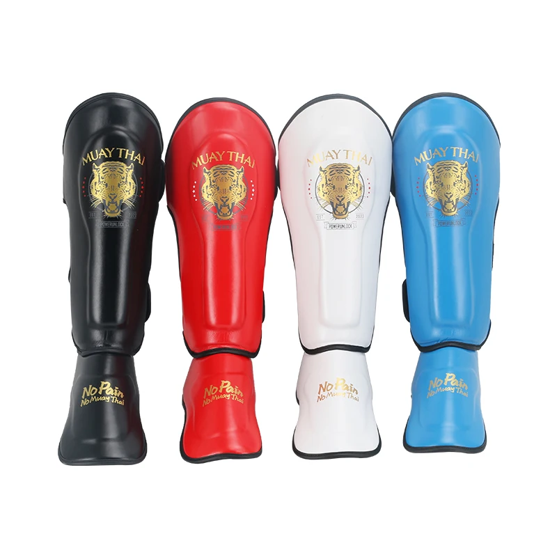 Kickboxing Shin Guards Muay Thai Shin Instep Protector Pads PU Leather Tiger Print Boxing MMA Martial Arts Leg Protection Gear