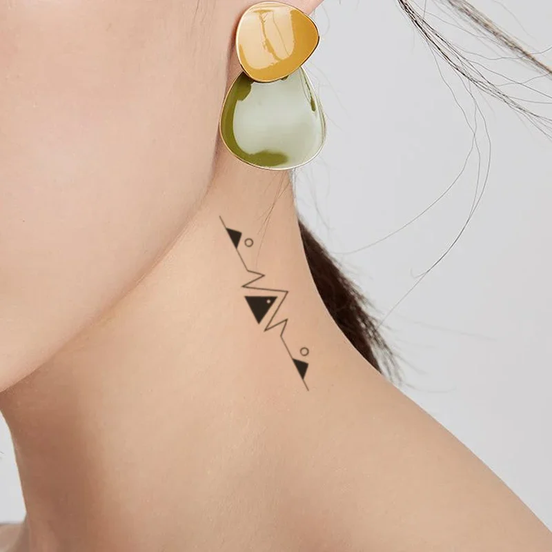 Black Triangle Round Temporary Tattoo Sticker Geometric Small Line Symbol Tattoos Body Art Neck Arm Women Men Fake Tatoos Paper