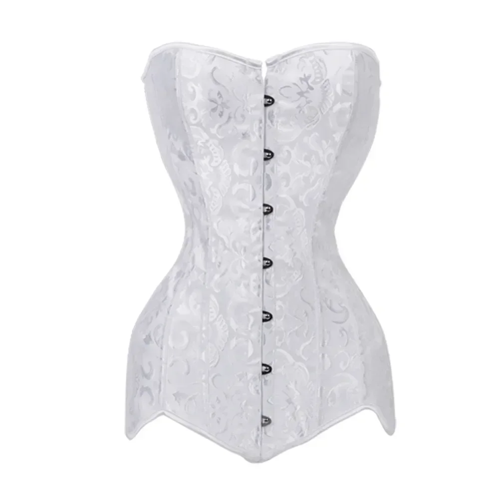 Żakardowy gorset na biust Długie gorsety torsowe Kobiety Gothic Vintage Bustier Plastikowe kości Basques Body Shaper Waist Cincher Korset