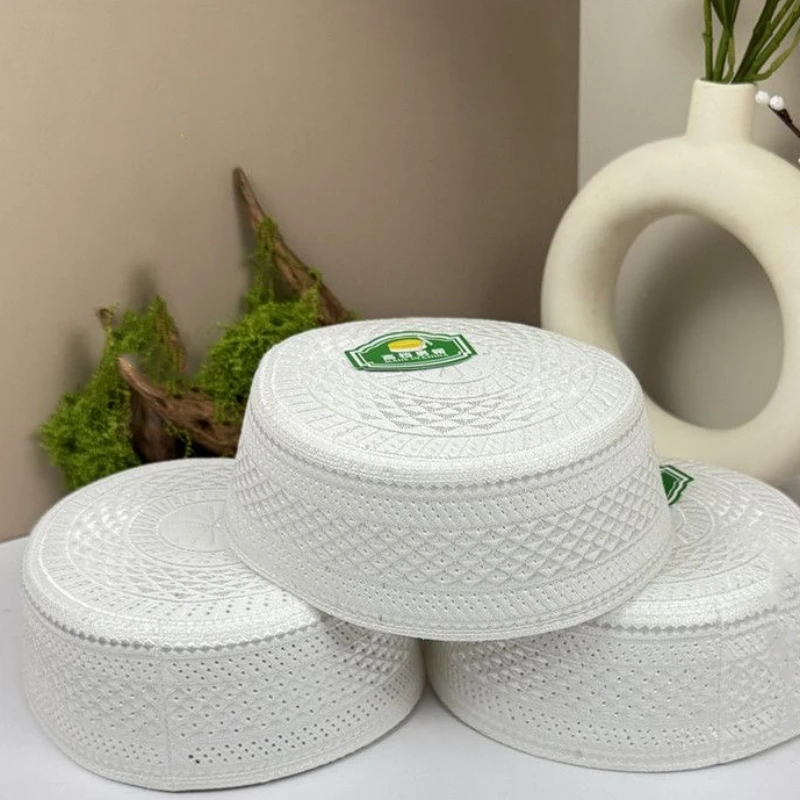 Muslim Caps For Men Clothing Free Shipping Hat Turkey Tax Kippa Kufi Saudi Islamic Prayer White Embroidery Mesh Summer 03500