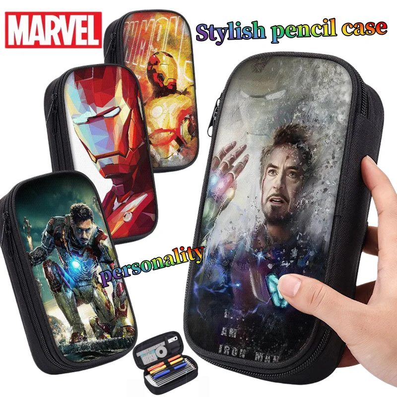 Estuche para lápices Marvel Iron Man, caja de papelería creativa con dibujos animados, bonita y a la moda, estuche para lápices para estudiantes, regalo para cumpleaños de amigos