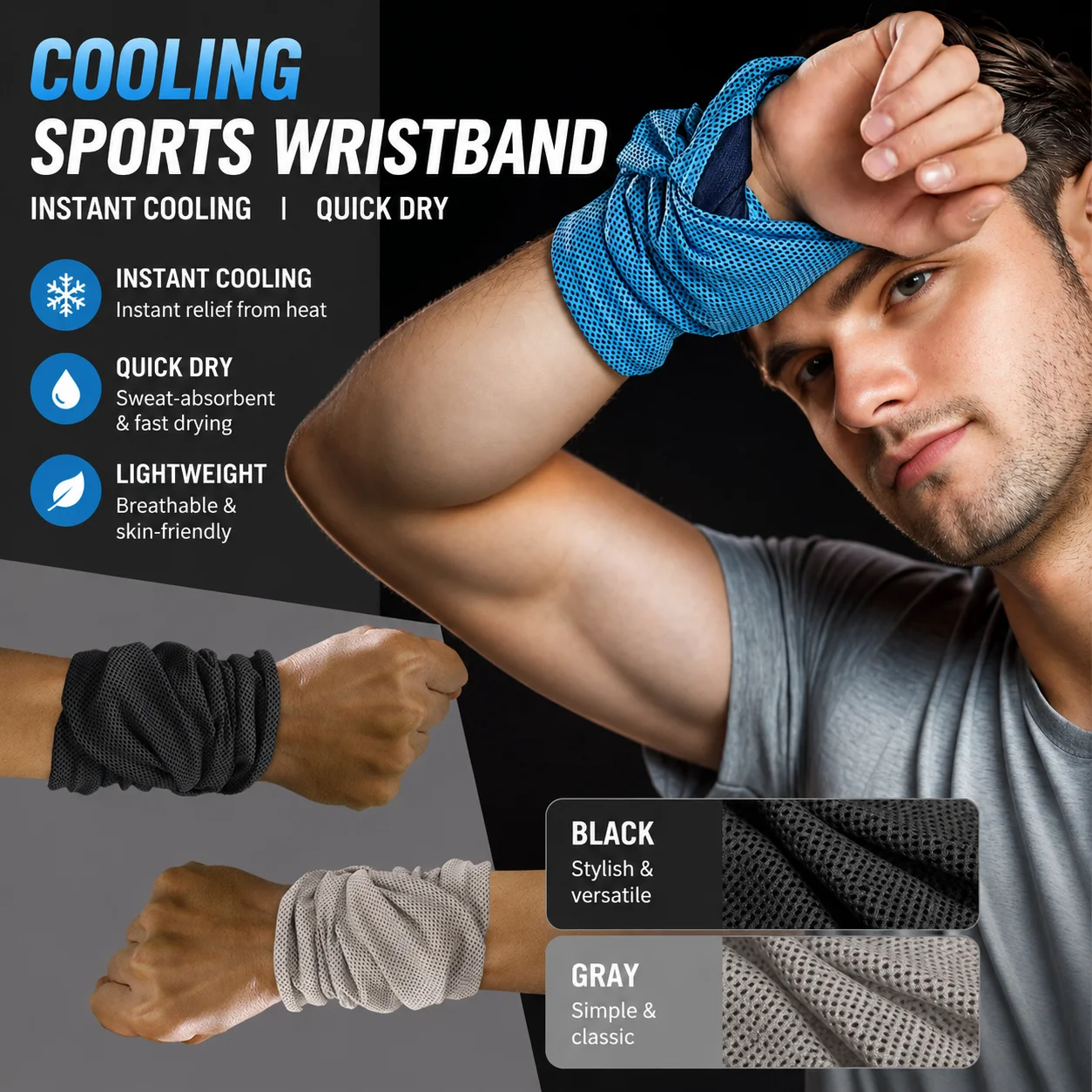 Cooling Wrist Wrap Sweat Absorbent Quick Dry Wrist Towel for Fitness Running Tennis Basketball Gym