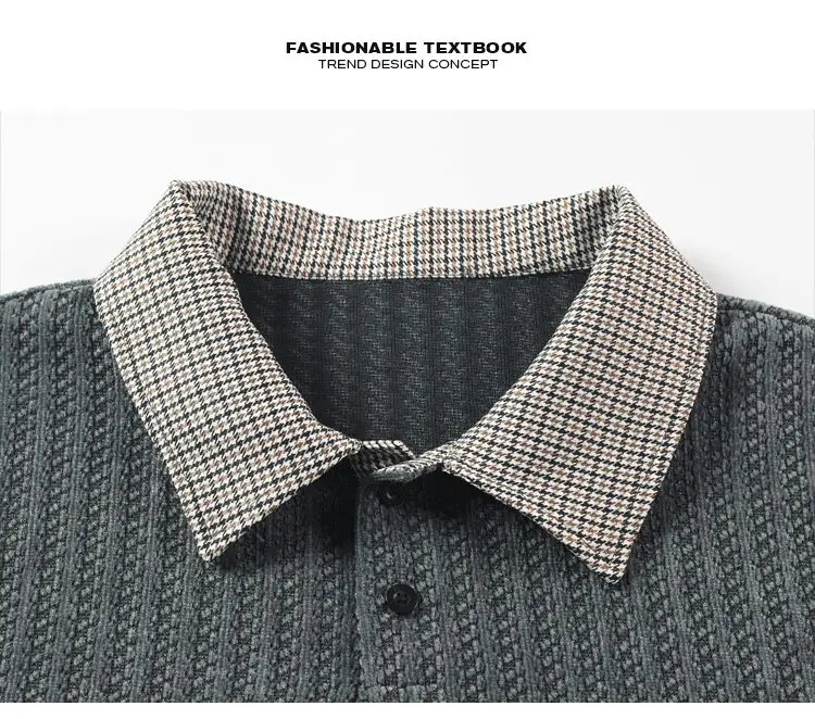 Herren-Poloshirt mit strukturierter Strickoptik, kurzen Ärmeln, kontrastierendem Kragen und Oversize-Schnitt, geeignet für Urlaub, Dates und Freizeitaktivitäten. – Detail 3