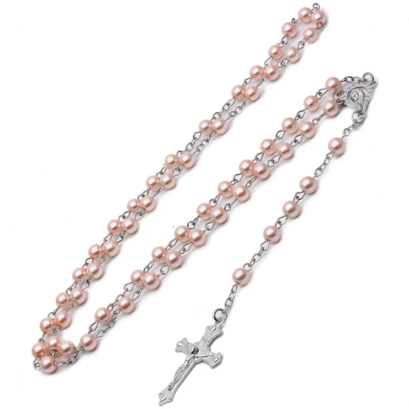 6mm Pearl Rosary Necklaces Bead Chain Pendant Ornaments for Home Church Yoga Room Decorations Gift