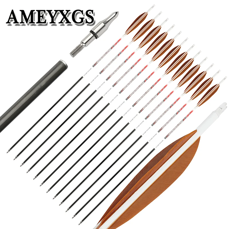 

32" Archery Pure Carbon Arrows 5" Turkey Feather SP300-800 ID6.2mm Recurve Compound Bow Target Hunting Shooting Accessories