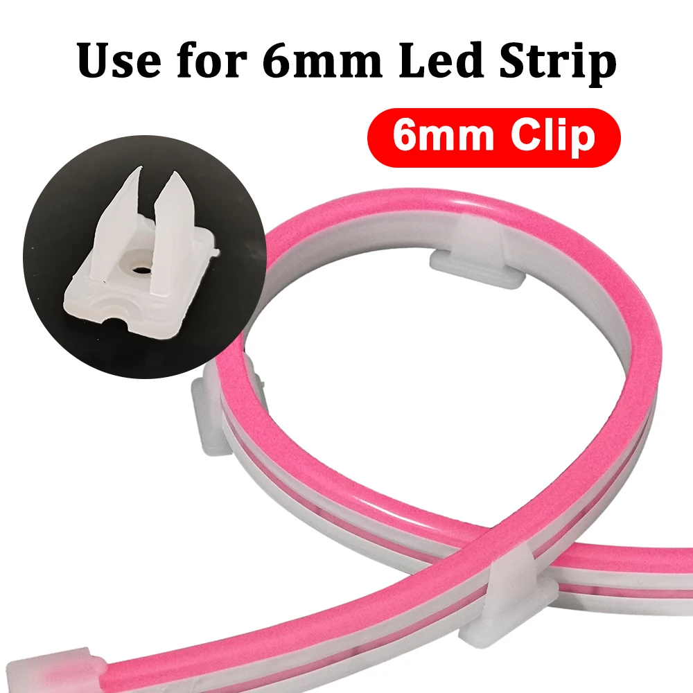 Conector LED Strip Clip para fixação, 6mm, 8mm, 12mm, 220V, fivela de plástico COB, acessórios flexíveis, luz de néon, alta qualidade, 2835