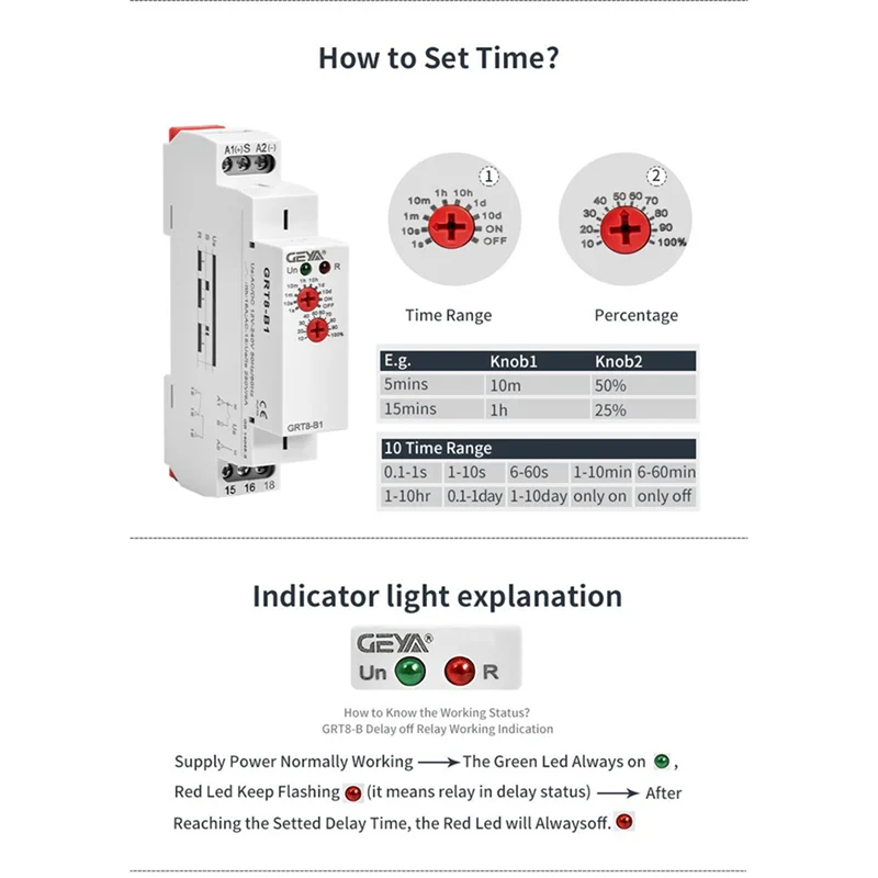 

4X GEYA GRT8-B1 Off Delay Time Relay Timer Relay Electronic Type 16A, GRT8-B1 AC/DC12-240V