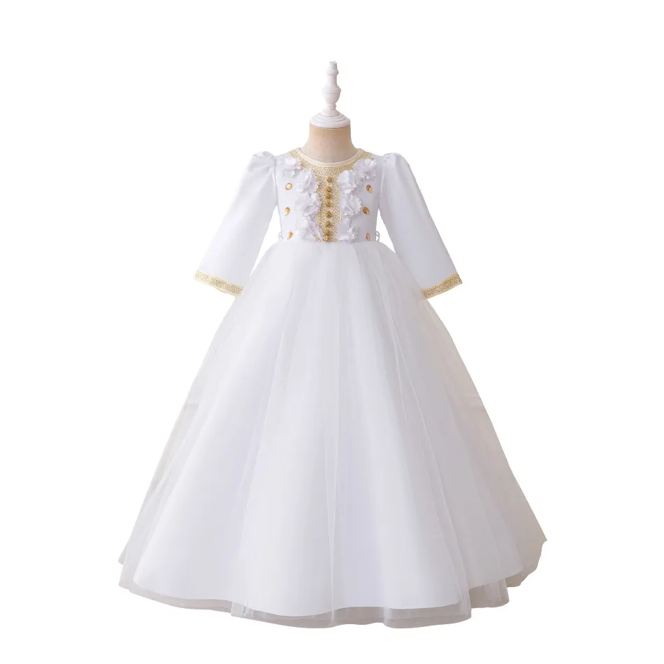 2026 Luxury Muslim Ramadan Prayers Girl White Party Dress Long Sleeve Robe Arab Dresses Eid Children Evening Prom Costume ASQ03 view 5