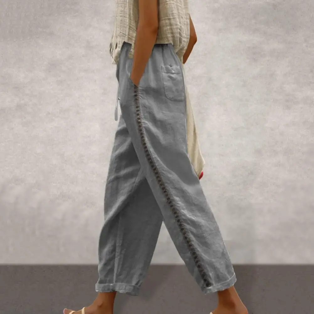 

Wide-leg Trousers Elegant Lace Splicing Wide Leg Trousers Retro High Waist Drawstring Pants for Women's Casual Leisure Wear Wide