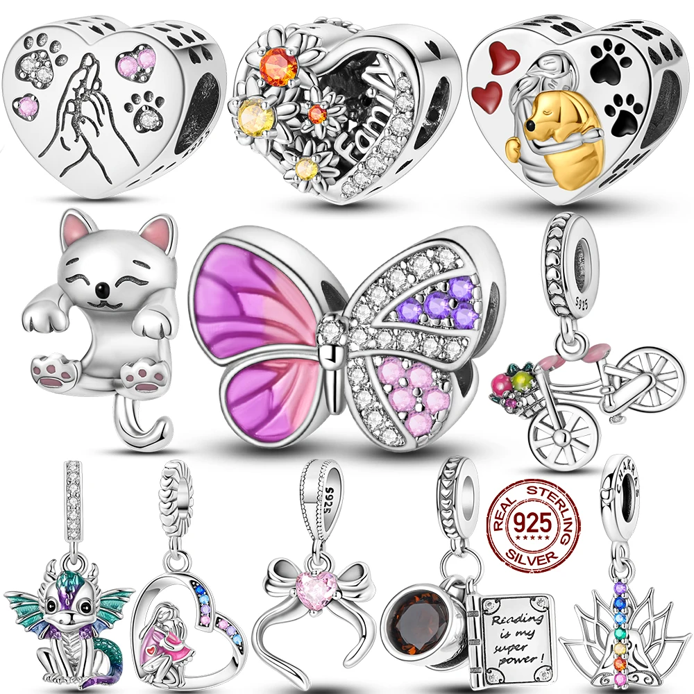 Heißer Verkauf 925 Silber Liebe Herz Bogen Katze Perlen Anhänger Charms Fit Original Armbänder Halsketten Für Frauen Schmuck DIY Machen