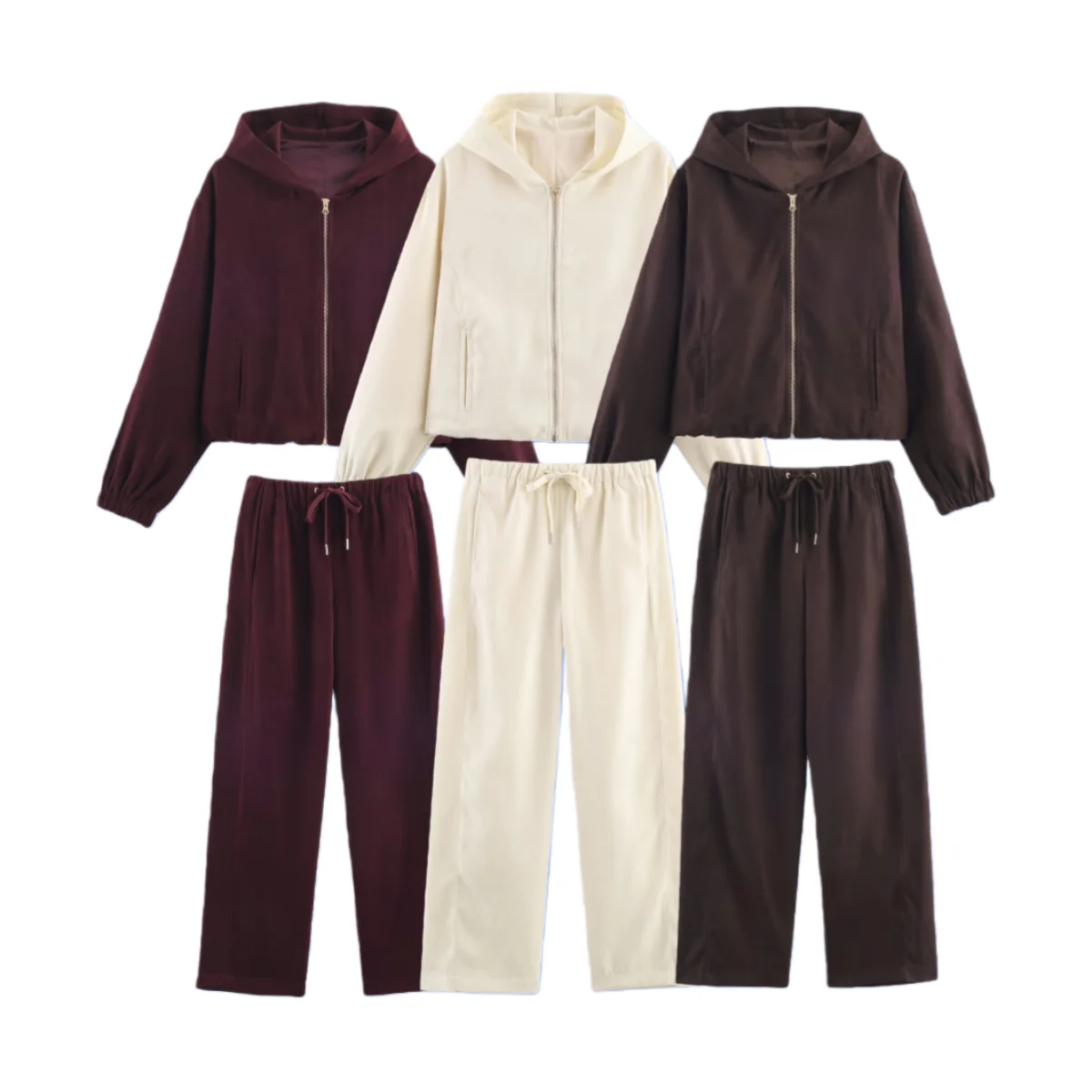 Veste bombardier à capuche et manches longues pour femme, veste courte + pantalon à jambes larges avec cordon de serrage, nouvelle mode décontractée, automne 2025