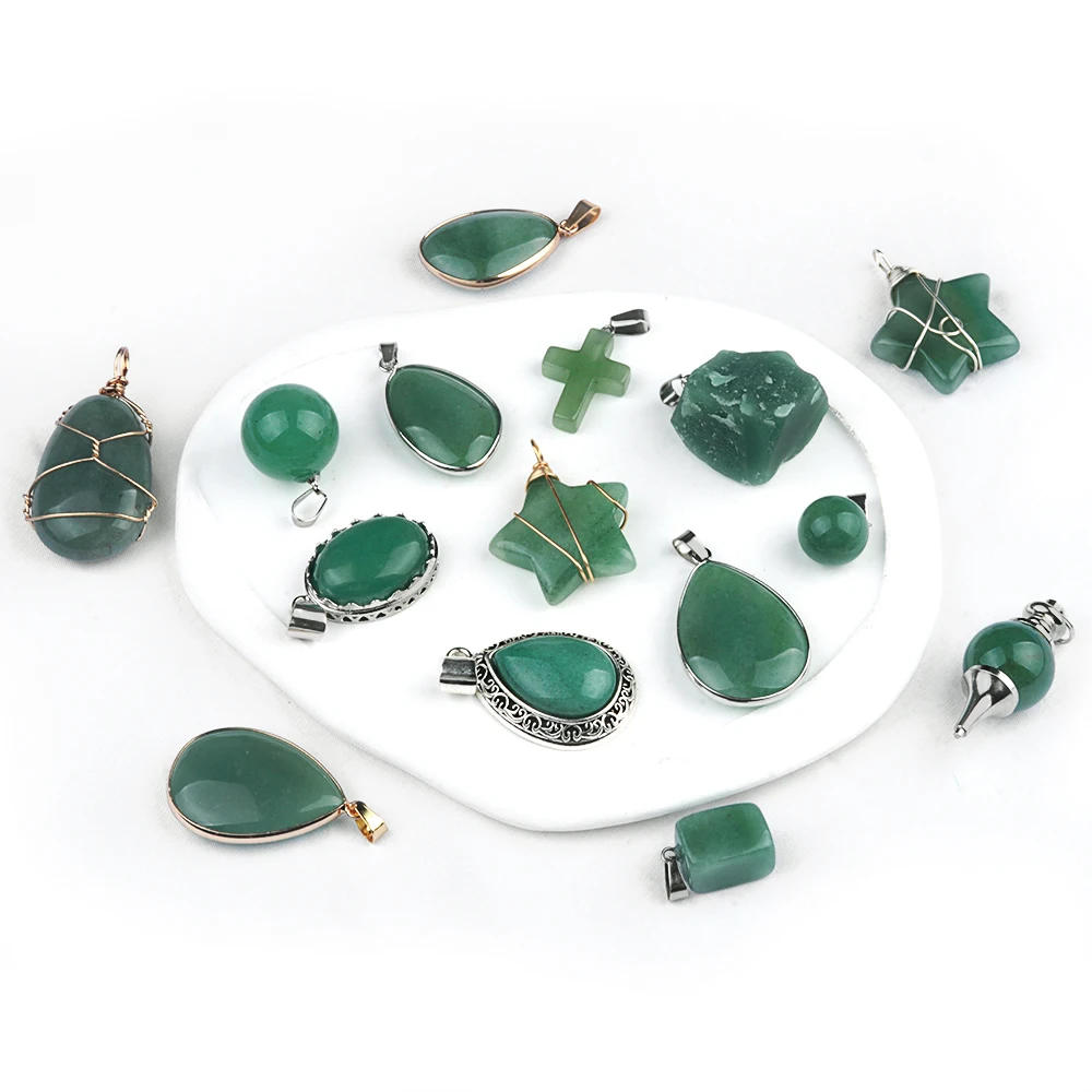 Irregular Pendant Natural Stone Green Aventurine Pendant Charms For Jewelry Making DIY Necklace Bracelet Accessory