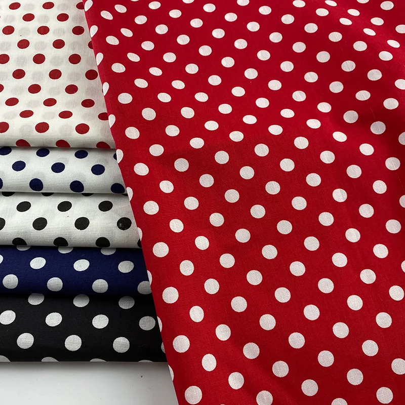 Cotton poplin dress fabric white polka dot printed DIY hand sewn shirt  clothing Children\'s Wear Cloth Bedding Decoration Home