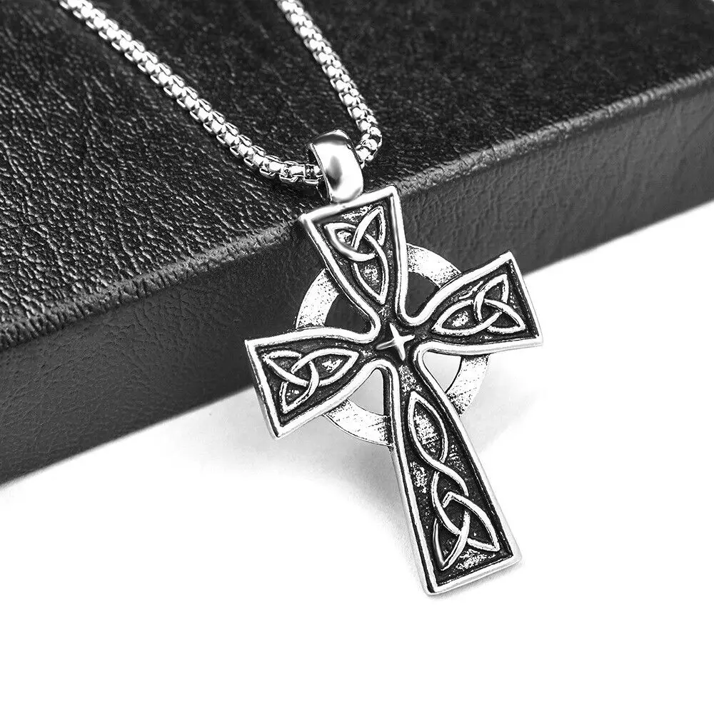 Mens Large Celtic Trinity Knot Cross Pendant Stainless Steel Necklace Chains Jewelry Accessories Free Shipping