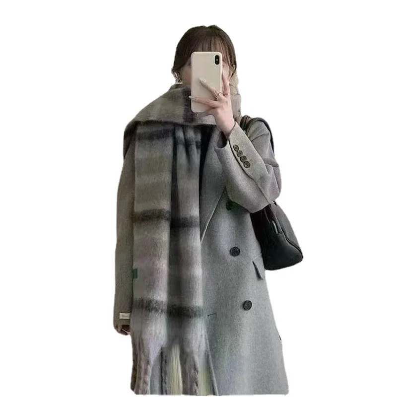 Rainbow Stripe Scarf for Women, Colorful Plaid Wrap, Soft Chunky Knit Scarf, Retro Y2K Fashion Scarf, Cozy Winter Accessory