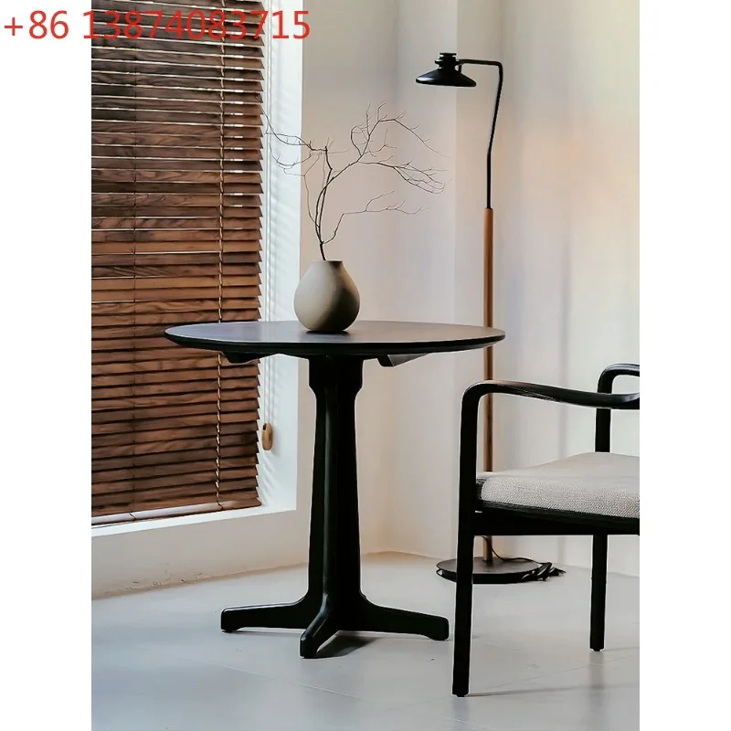 Solid wood small round table, North American black walnut medieval log dining table, Japanese style