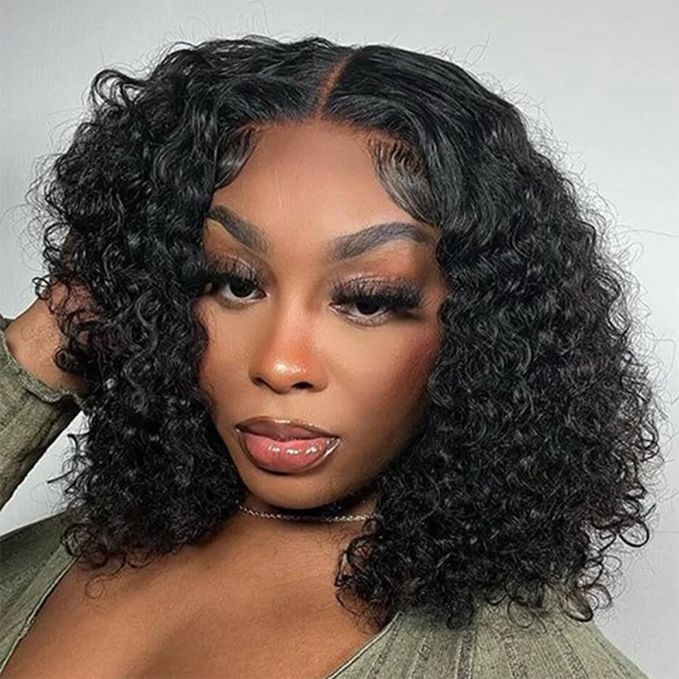 

Deep Wave Curly Lace Front 180D Glueless Human Hair Bob Wigs Transparent 13x6x1 T Lace Front Wig Pre Plucked Deep Curly Bob